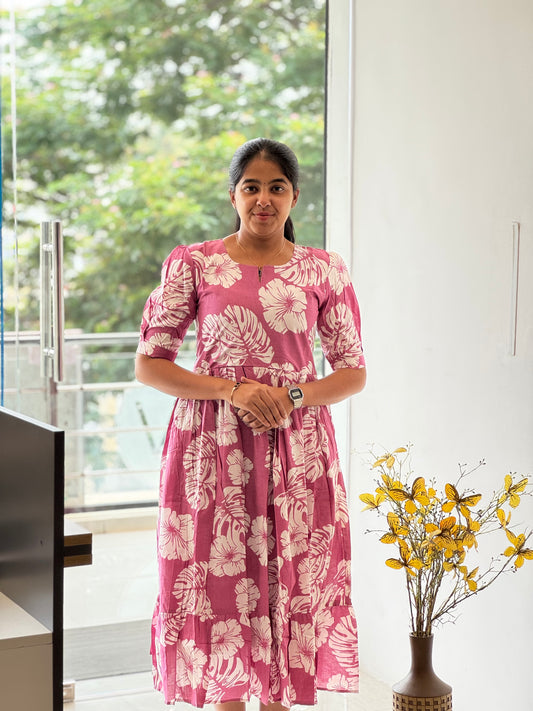 Rose Soft Cotton Two-Tier Maxi