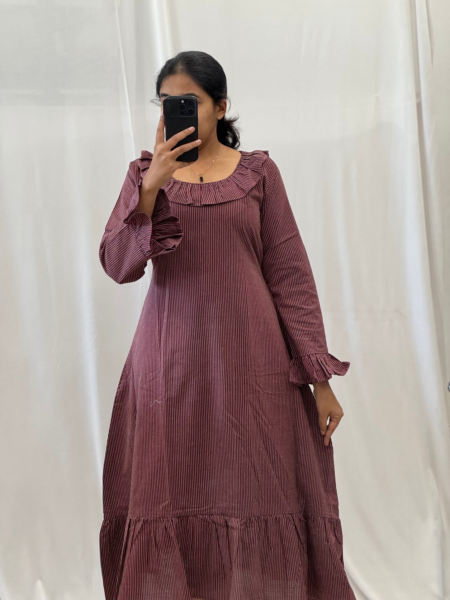 Cotton A Line Dress with Ruffles