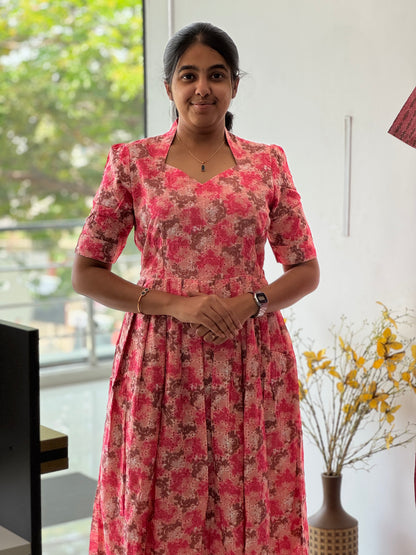 Pinkish Red Cotton Hakoba Maxi