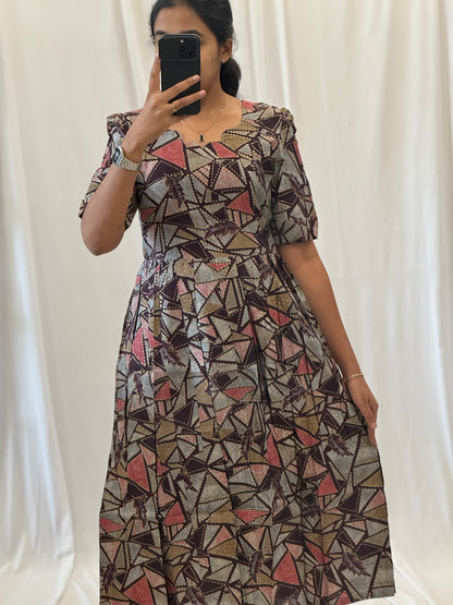 Geometric Printed Modal Chanderi Umbrella Kurti