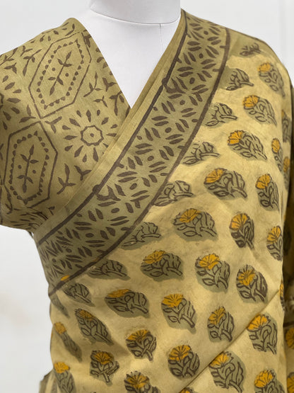 Pure Hand block printed Modal Silk Saree
