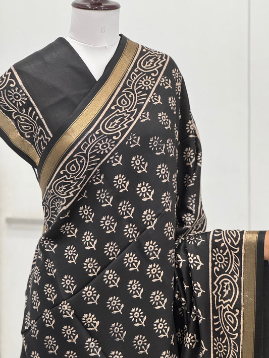Pure Hand block printed Modal Silk Saree
