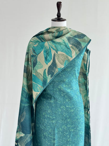 Tusser Silk Suit with Floral Dupatta
