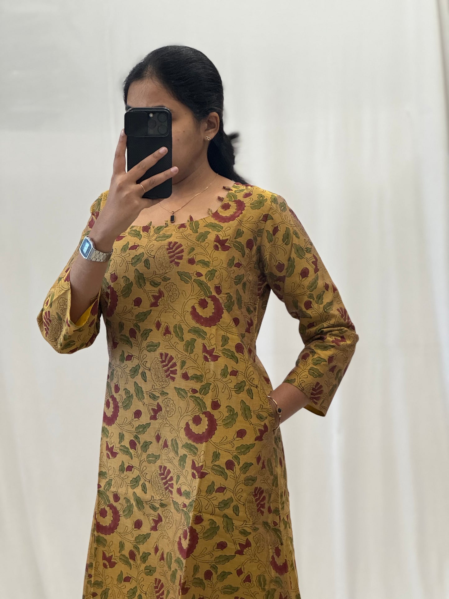 Kalamkari Printed Chanderi Cotton A Line Dress