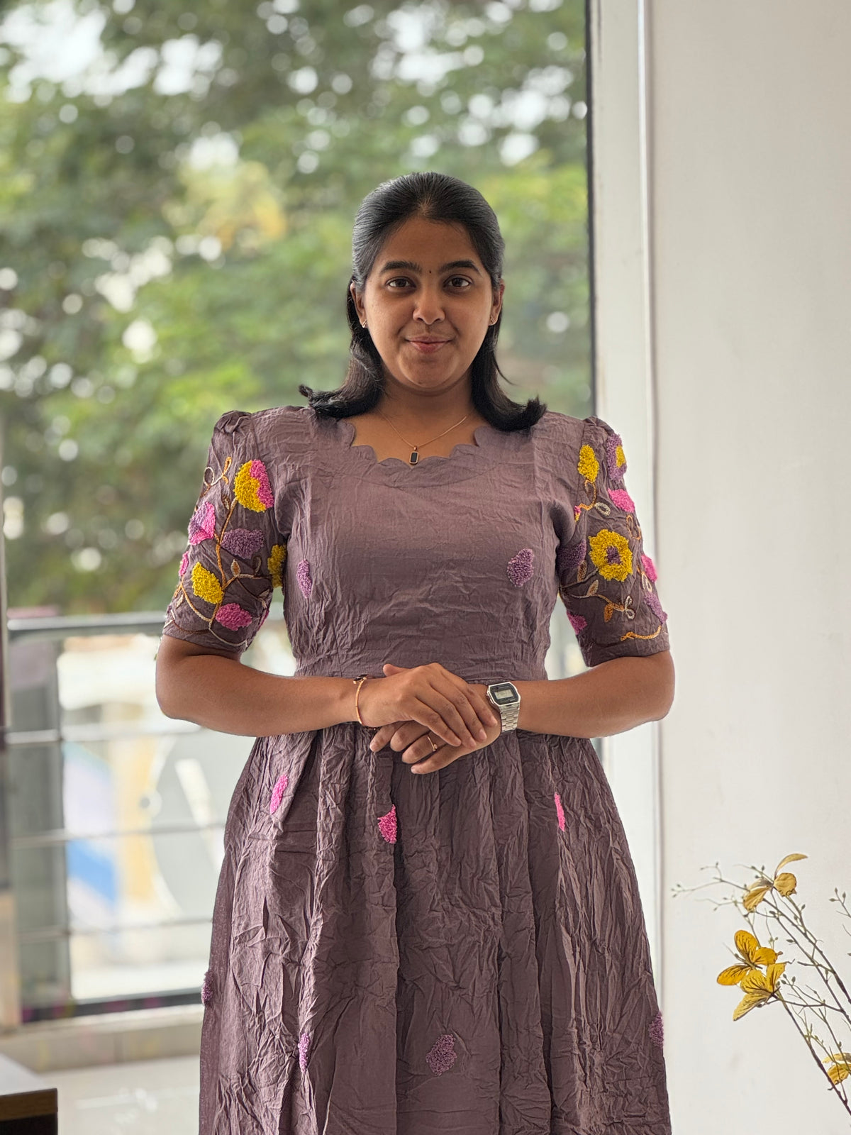 Embosed Embroidered Crush Cotton Maxi with Full Lining