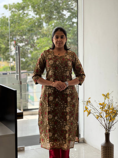 Green Chanderi Cotton Kurti with Lining