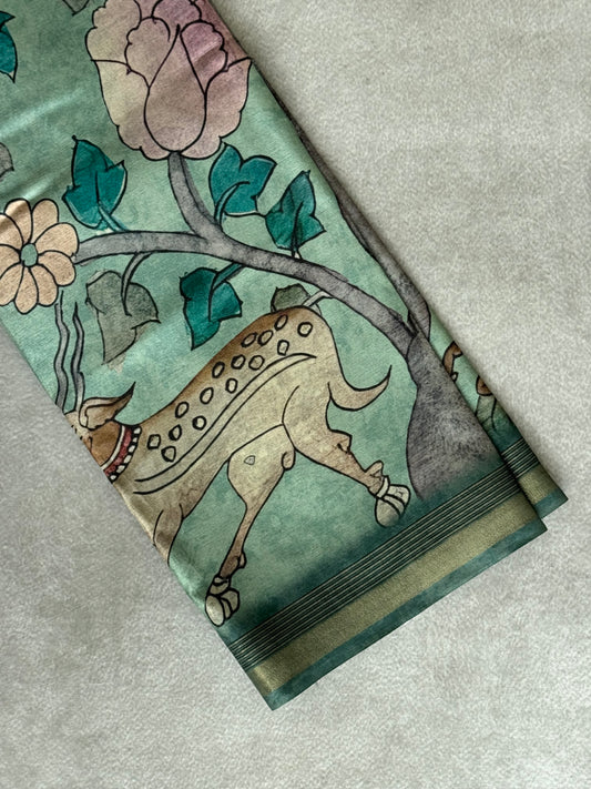 Pichwai Printed Semi Tusser Saree