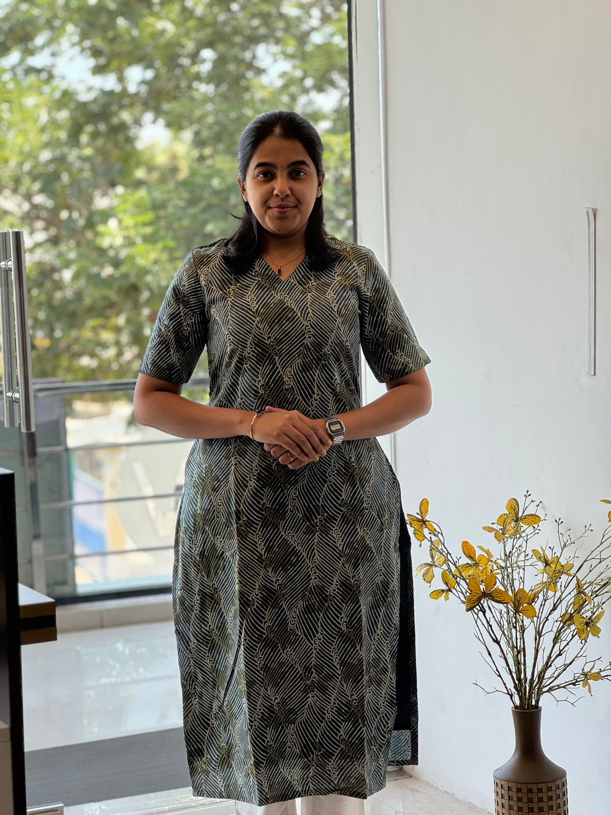 Dark Blue Handblock Cotton Kurti