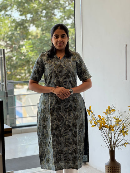 Dark Blue Handblock Cotton Kurti