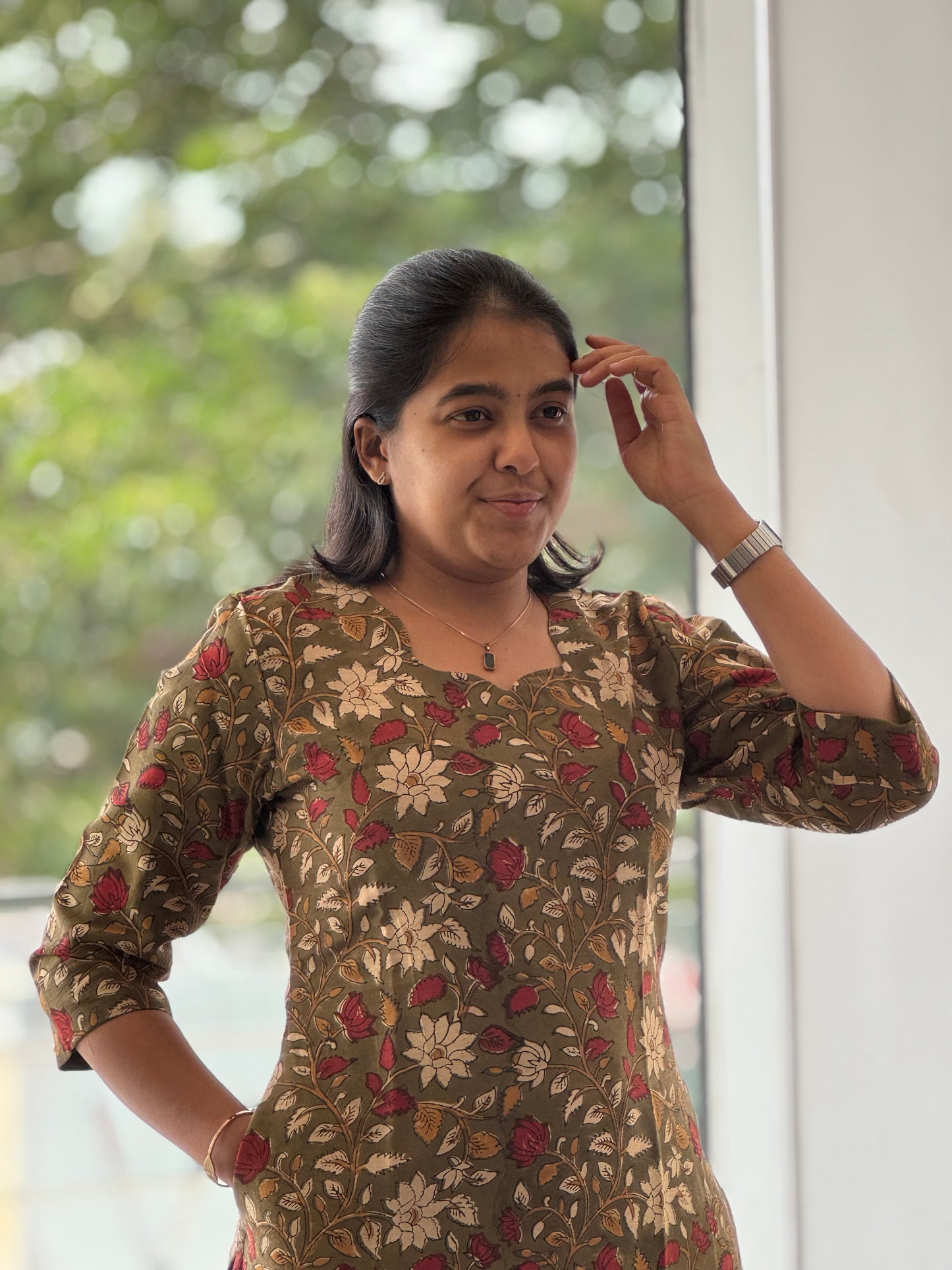 Green Chanderi Cotton Kurti with Lining