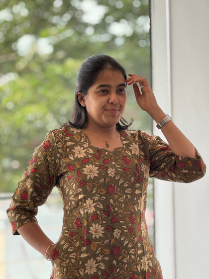 Green Chanderi Cotton Kurti with Lining