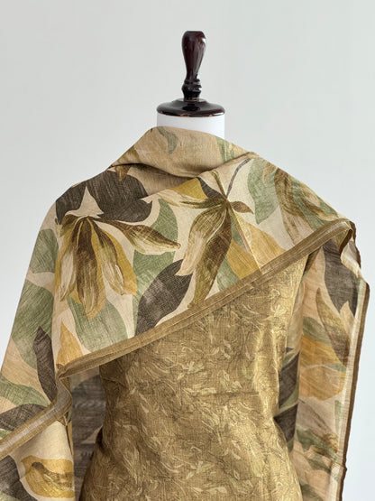 Tusser Silk Suit with Floral Dupatta