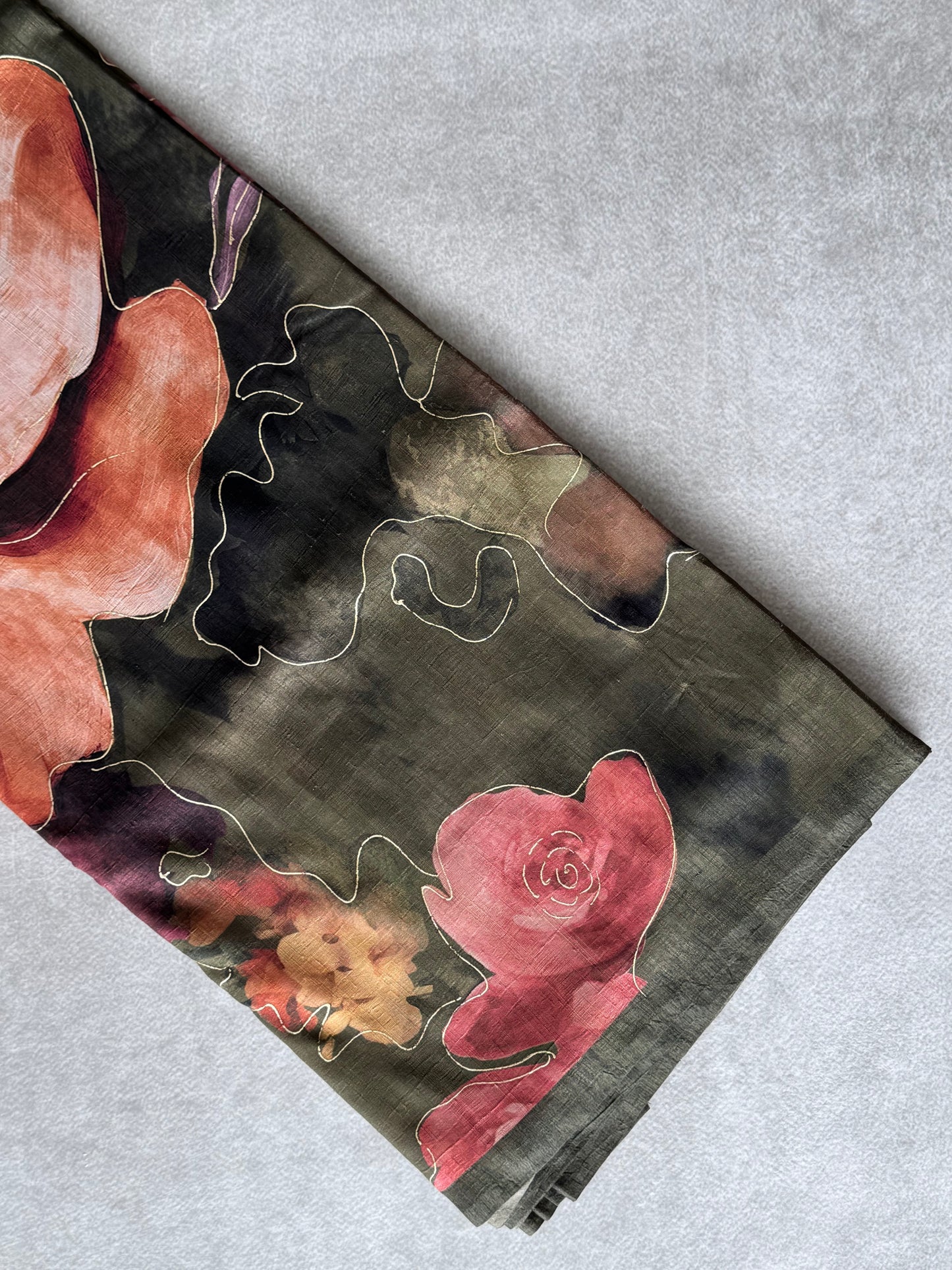 Floral Printed Semi Tusser Saree with Foil Print