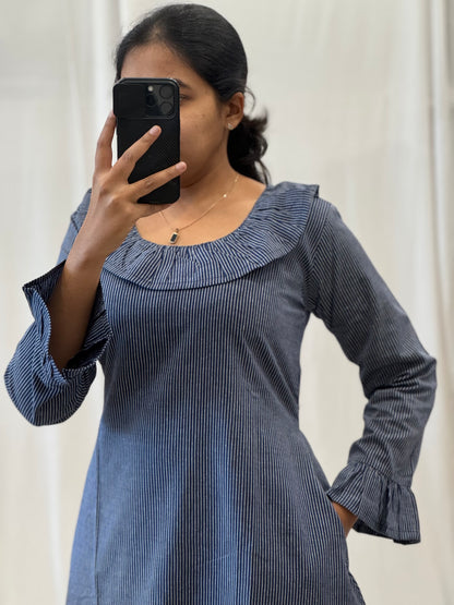 Cotton A Line Dress with Ruffles