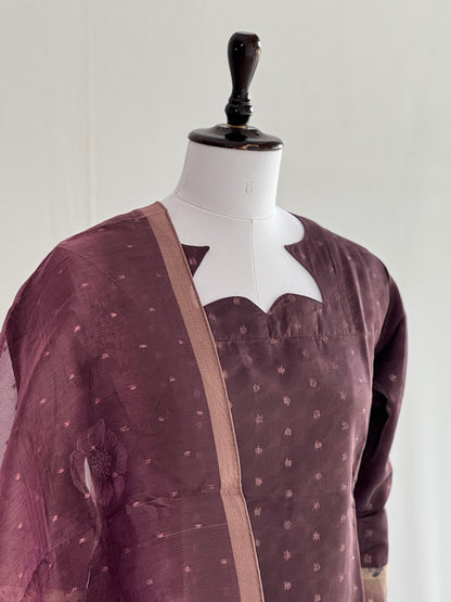 Old Burgundy with Pearl Border Tissue chanderi 3 Piece Set