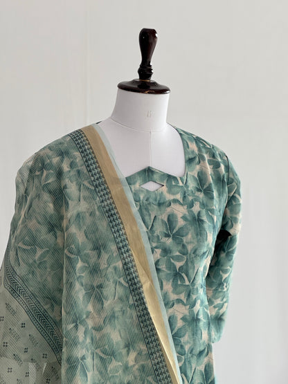 Blue Floral Soft Tissue Chanderi 3 Piece Set