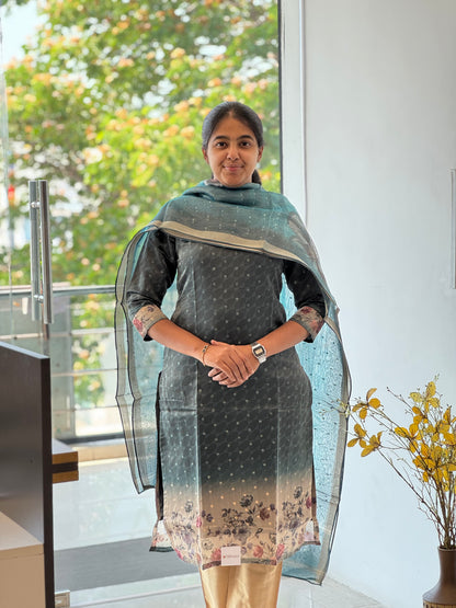 Black Olive with Pearl Border Tissue chanderi 3 Piece Set