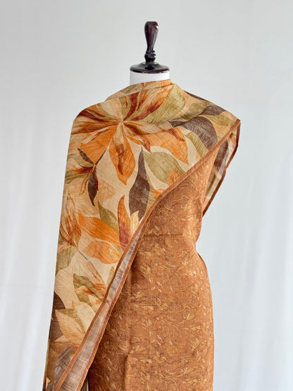 Tusser Silk Suit with Floral Dupatta