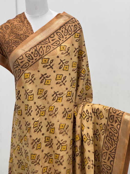 Pure Hand block printed Modal Silk Saree