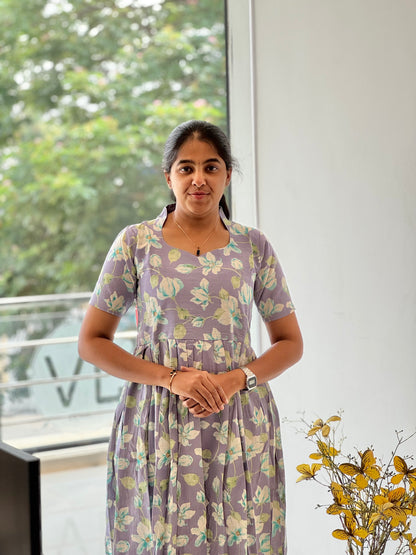 Lavendar Linen Cotton Two-Tier Maxi