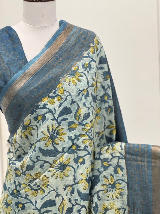 Pure Hand block printed Modal Silk Saree