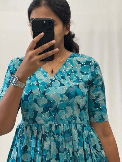 Moonstone Blue Rayon Maxi with Yoke Lining