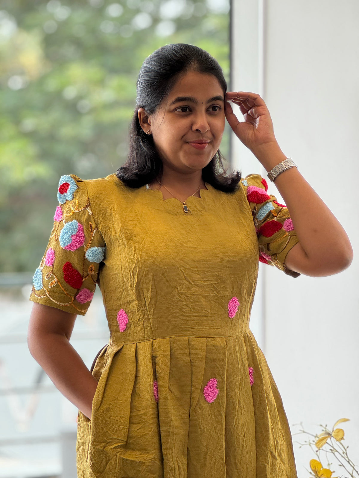 Embosed Embroidered Crush Cotton Maxi with Full Lining
