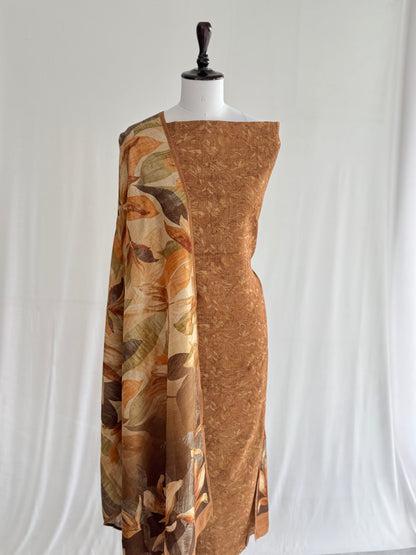 Tusser Silk Suit with Floral Dupatta