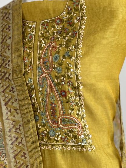 Hand-Embroidered Tissue Linen Suit