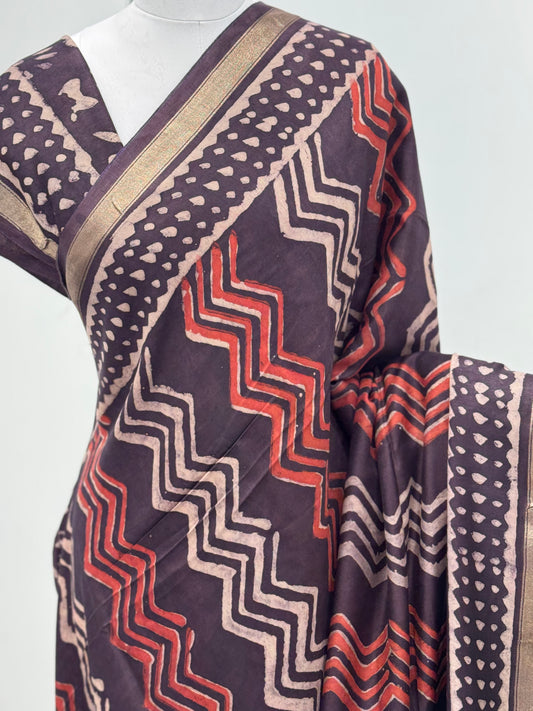 Pure Hand block printed Modal Silk Saree