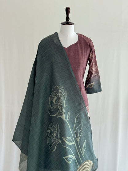 Copper Rose Single Flower Linen 3 Piece Set