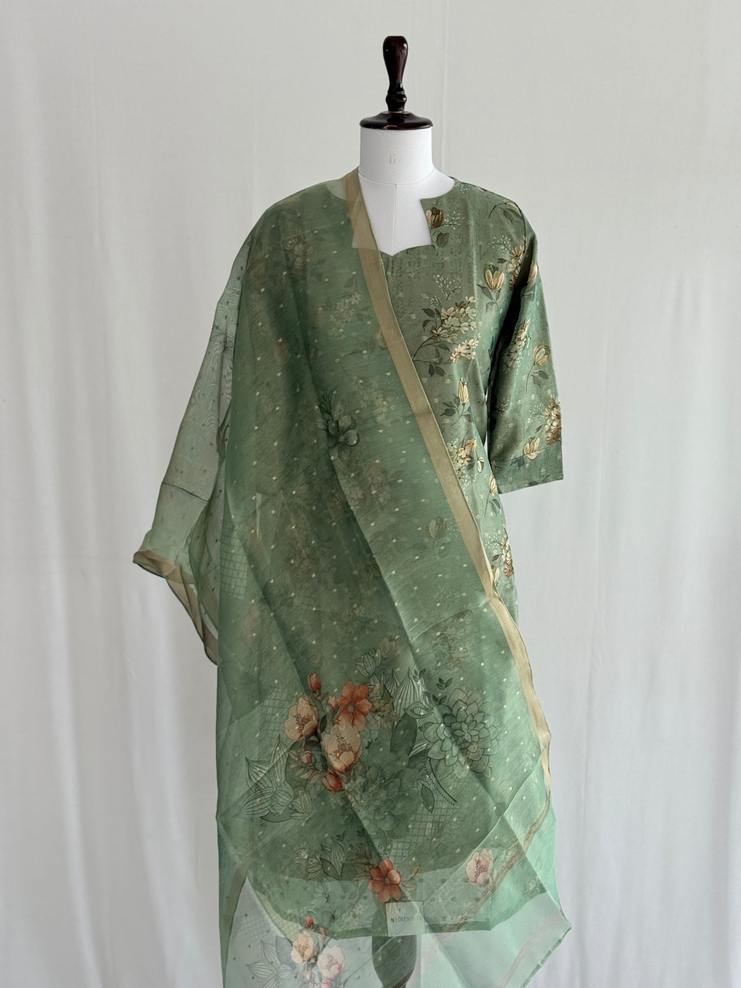 Shadow GreenTissue Chanderi 3 Piece Set