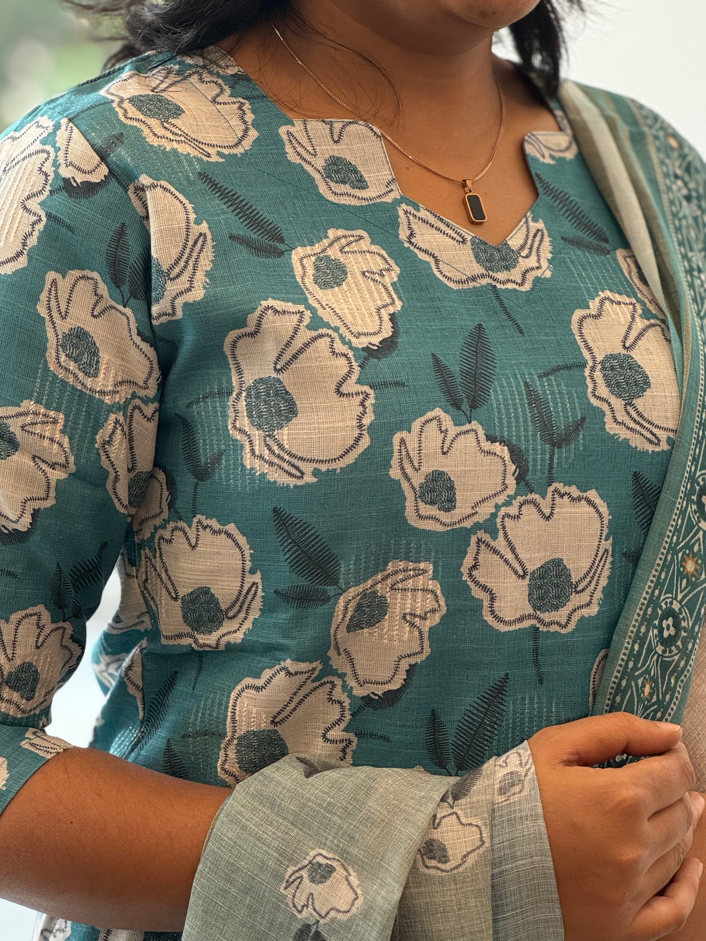 Muted Teal Blue Lilen Cotton 3 Piece Set