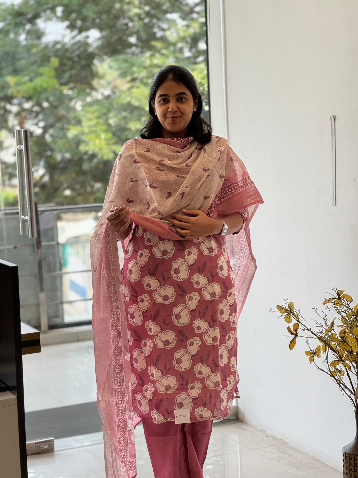 Dusty Onion Pink Lilen Cotton 3 Piece Set
