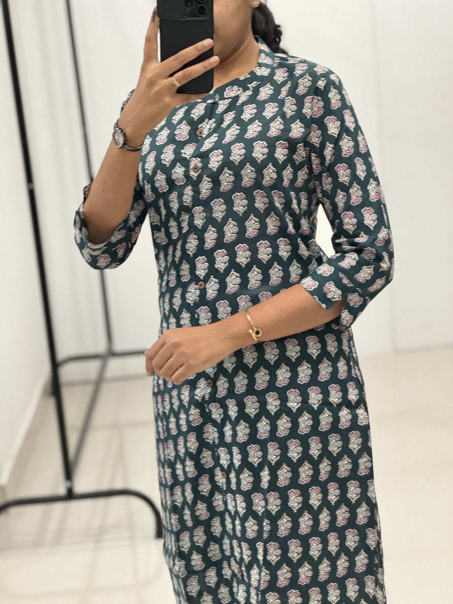 Co-ord sets - Leaf printed Cotton Kurti, With curved lines pant