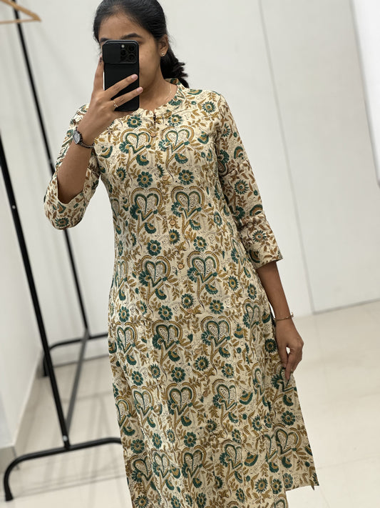 Kalamkari Printed Cotton A Line Kurti